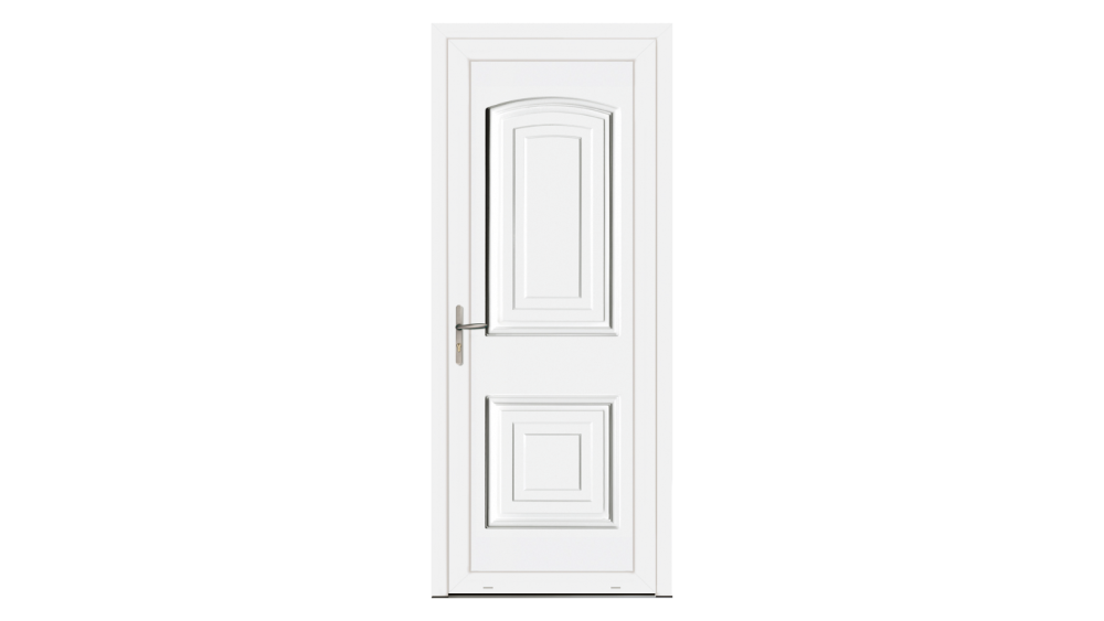 Porte d'entrée PVC parclosé ECO MARINE Porte d'entrée blanche très classique avec des décors communs à d'autres portes